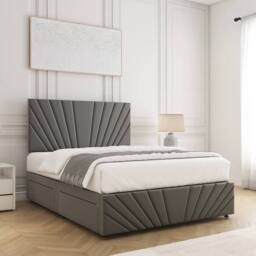 "BSSPOKE Rose Divan Bed Plush Velvet 24""Headboard & Footboard 2Drawers Mattress in Grey - Size: Small Double" - thumbnail 3