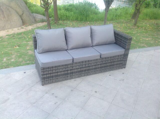 Fimous 3 Seater Single Arm Rest Rattan Lounge Sofa Patio Outdoor Garden Furniture Left Side in Dark Grey - image 1