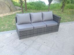 Fimous 3 Seater Single Arm Rest Rattan Lounge Sofa Patio Outdoor Garden Furniture Left Side in Dark Grey - thumbnail 4