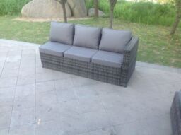 Fimous 3 Seater Single Arm Rest Rattan Lounge Sofa Patio Outdoor Garden Furniture Left Side in Dark Grey - thumbnail 2