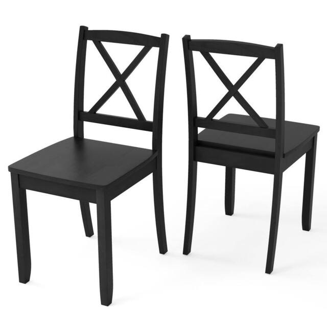 Costway 2PCS Wooden Dining Chair Armless Kitchen Chairs Side Chairs Cross Back in Black - image 1