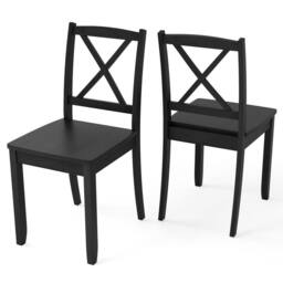 Costway 2PCS Wooden Dining Chair Armless Kitchen Chairs Side Chairs Cross Back in Black - thumbnail 1