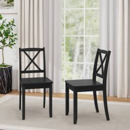 Costway 2PCS Wooden Dining Chair Armless Kitchen Chairs Side Chairs Cross Back in Black - thumbnail 2