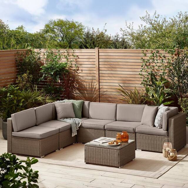 FurnitureboxUK Orlando 6 Seat Modular Outdoor Garden Rattan Sofa in Brown - image 1