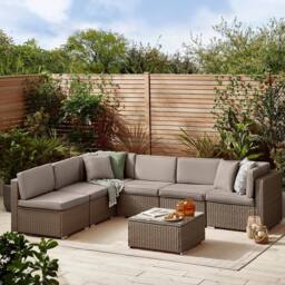 FurnitureboxUK Orlando 6 Seat Modular Outdoor Garden Rattan Sofa in Brown - thumbnail 1