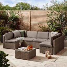 FurnitureboxUK Orlando 6 Seat Modular Outdoor Garden Rattan Sofa in Brown - thumbnail 3