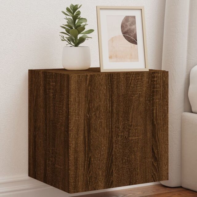 Berkfield Home TV Wall Cabinet with LED Lights Brown Oak 40.5x35x40 cm - image 1