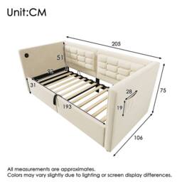 Merax Single Velvet Daybed With Storage & Charging, Upholstered Bed in Beige - thumbnail 2