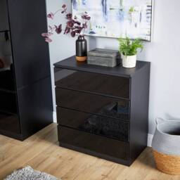 ERGOVEXA Black 5-Drawer High Gloss Chest Bedroom - thumbnail 2