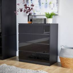 ERGOVEXA Black 5-Drawer High Gloss Chest Bedroom