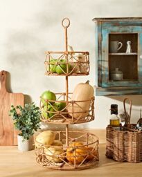 Dibor Traditional Style Rattan 3 Tier Kitchen Carousel Storage Tower in Natural - Size: Large