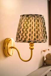 ValueLights Binky Rechargeable Brushed Gold Wall Light with Floral Pleated Shade in Pale Green - thumbnail 2