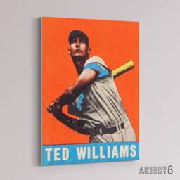 "Artery8 Leaf Baseball Card Portrait Ted Williams Canvas Wall Art Print in Orange - Size: W18"" x H24""" - thumbnail 2
