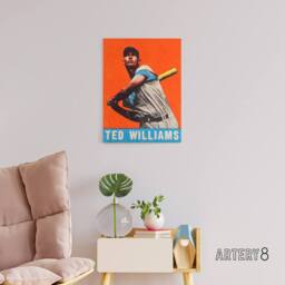 "Artery8 Leaf Baseball Card Portrait Ted Williams Canvas Wall Art Print in Orange - Size: W18"" x H24""" - thumbnail 3