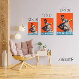 "Artery8 Leaf Baseball Card Portrait Ted Williams Canvas Wall Art Print in Orange - Size: W18"" x H24""" - thumbnail 4