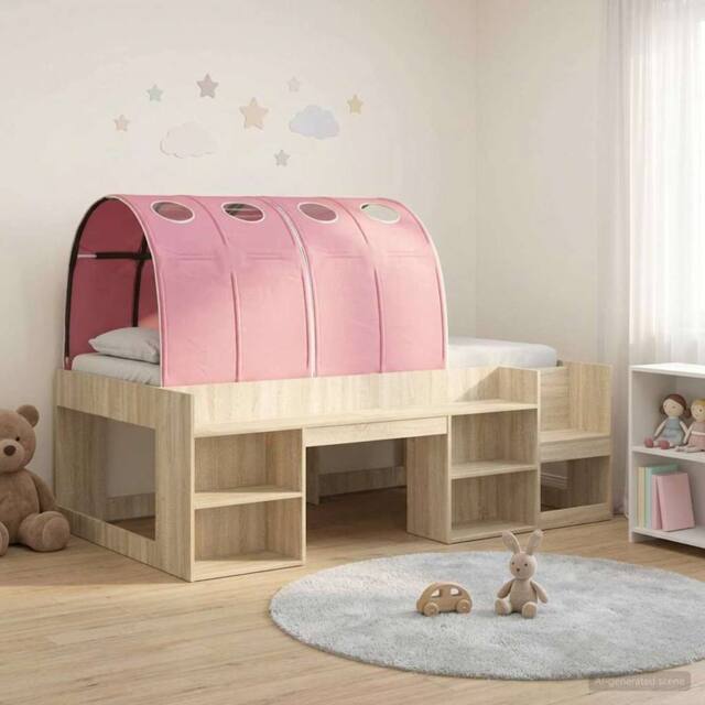 Berkfield Home Bed Frame with Tunnel 3 pcs Sonoma Oak & Pink Engineered Wood in Brown - image 1