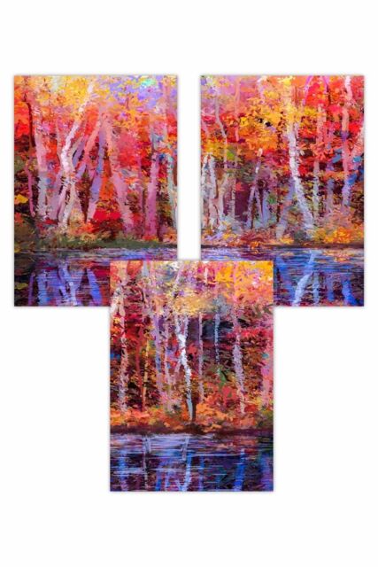ARTZE Set of 3 Abstract Summer Trees in Purple & Orange Art Posters - Size: W50 cm x H70 cm - image 1