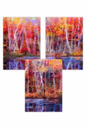 ARTZE Set of 3 Abstract Summer Trees in Purple & Orange Art Posters - Size: W50 cm x H70 cm - thumbnail 1