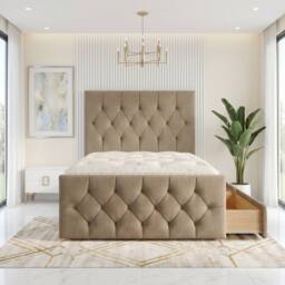 "Somnior Ziggy Linen Divan Bed Mattress 4 Draw 54"" Headboard & 22"" Footboard in Brown - Size: King" - thumbnail 2