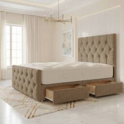 "Somnior Ziggy Linen Divan Bed Mattress 4 Draw 54"" Headboard & 22"" Footboard in Brown - Size: King" - thumbnail 1