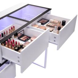 FENCHILIN 2 in 1 RGB Lighting Bedside Dressing Table with 5 Drawers 130x40x81CM in White - Size: 130 x 40 x 81 cm - thumbnail 7
