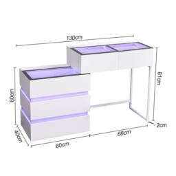 FENCHILIN 2 in 1 RGB Lighting Bedside Dressing Table with 5 Drawers 130x40x81CM in White - Size: 130 x 40 x 81 cm - thumbnail 4