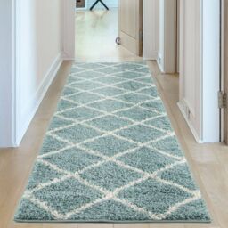 THE RUGS Soft Diamond Shaggy Rugs & Runners Duck Egg Blue Living Room - Size: 140 cm x 200 cm - thumbnail 8
