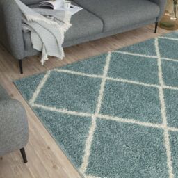 THE RUGS Soft Diamond Shaggy Rugs & Runners Duck Egg Blue Living Room - Size: 140 cm x 200 cm - thumbnail 7