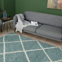 THE RUGS Soft Diamond Shaggy Rugs & Runners Duck Egg Blue Living Room - Size: 140 cm x 200 cm - thumbnail 4