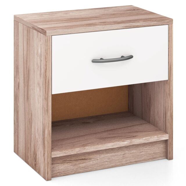 Costway 3-Tier Bedside Table Bedroom Nightstand w/Drawer-Natural+White in Light Oak - image 1