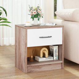 Costway 3-Tier Bedside Table Bedroom Nightstand w/Drawer-Natural+White in Light Oak - thumbnail 6