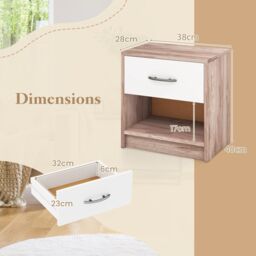 Costway 3-Tier Bedside Table Bedroom Nightstand w/Drawer-Natural+White in Light Oak - thumbnail 4