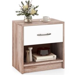 Costway 3-Tier Bedside Table Bedroom Nightstand w/Drawer-Natural+White in Light Oak - thumbnail 5