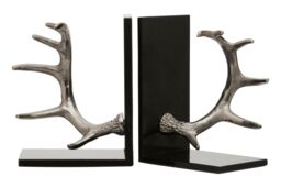 Orsina Set of 2 Antler Bookends with Marble Base, Book Ends with Antler Details, Metallic Antler Bookends in Silver - thumbnail 2