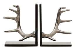 Orsina Set of 2 Antler Bookends with Marble Base, Book Ends with Antler Details, Metallic Antler Bookends in Silver - thumbnail 1