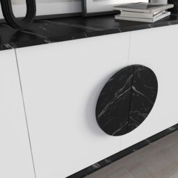 Decortie 'Gora' Four Door Sideboard with Chipboard Handles & Metal Legs in Jet Black - Size: 3 Pack - thumbnail 3