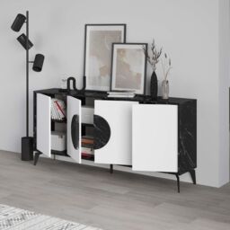 Decortie 'Gora' Four Door Sideboard with Chipboard Handles & Metal Legs in Jet Black - Size: 3 Pack - thumbnail 4