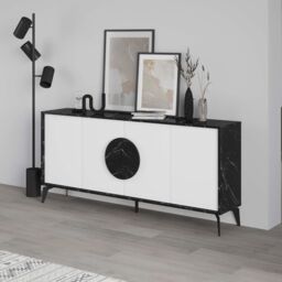 Decortie 'Gora' Four Door Sideboard with Chipboard Handles & Metal Legs in Jet Black - Size: 3 Pack - thumbnail 5