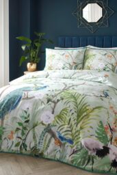 Soiree 'Peacock Jungle' 100% Cotton Sateen Duvet Cover Set in Green - Size: Super King - thumbnail 1
