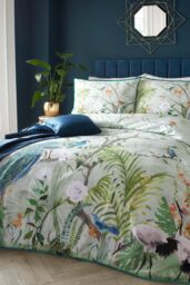 Soiree 'Peacock Jungle' 100% Cotton Sateen Duvet Cover Set in Green - Size: Super King - thumbnail 5