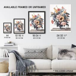 "Artery8 Stone Vase Bouquet With Sunflowers Teyler Wall Art Poster Print in White - Size: W24"" x H32""" - thumbnail 3