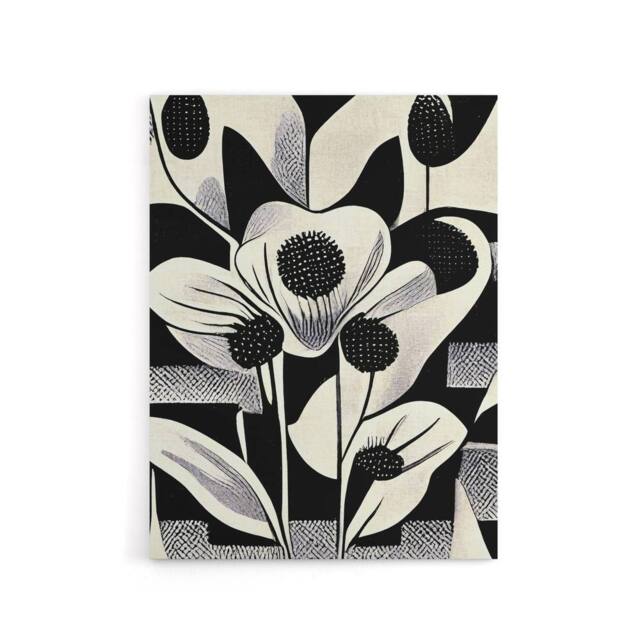 "Artery8 Abstract Flowers Floral Black White Canvas Wall Art Print - Size: W18"" x H24""" - image 1