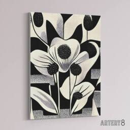 "Artery8 Abstract Flowers Floral Black White Canvas Wall Art Print - Size: W18"" x H24""" - thumbnail 2