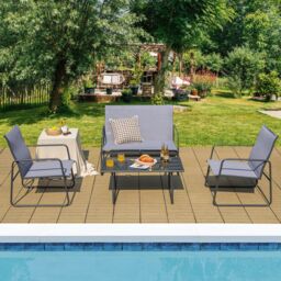 Costway 4PCS Garden Patio Table & Chair Set Outdoor Conversation Furniture Metal Frame in Grey - thumbnail 5