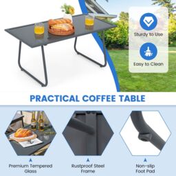 Costway 4PCS Garden Patio Table & Chair Set Outdoor Conversation Furniture Metal Frame in Grey - thumbnail 6