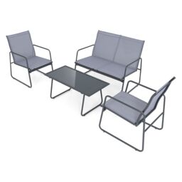 Costway 4PCS Garden Patio Table & Chair Set Outdoor Conversation Furniture Metal Frame in Grey - thumbnail 1