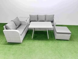 Fimous Rectangular Dining Table Sofa Set with Big Stool Side Table Light Grey - thumbnail 1