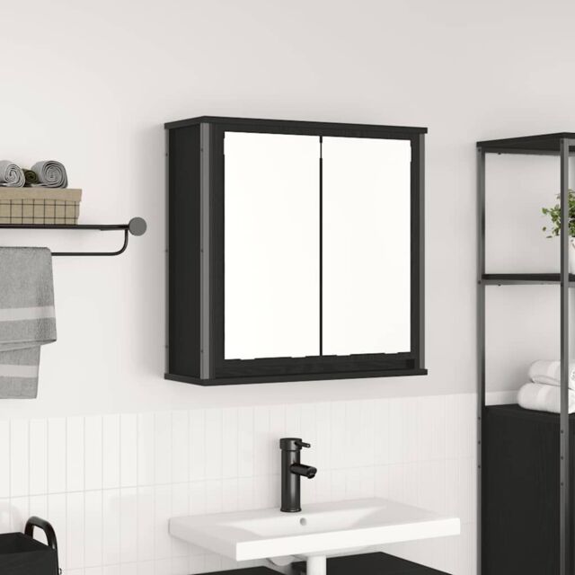 Berkfield Home Bathroom Wall Cabinet with Mirror Black Oak 60x21x60 cm - Size: 60 x 21 x 60 cm - image 1