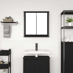 Berkfield Home Bathroom Wall Cabinet with Mirror Black Oak 60x21x60 cm - Size: 60 x 21 x 60 cm - thumbnail 3
