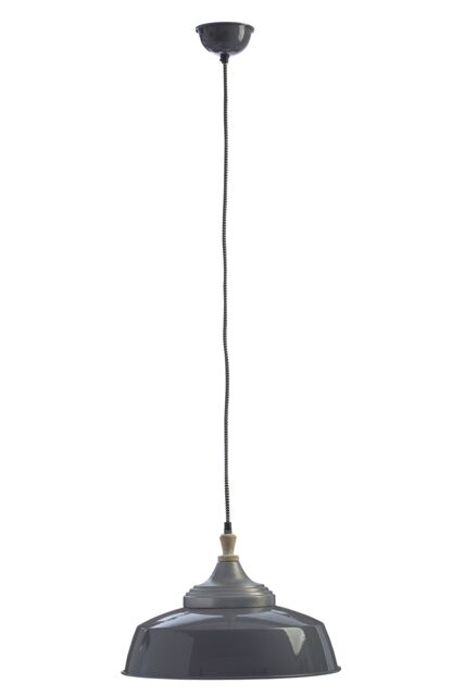 Orsina Large White Pendant Light, Bowl Shaped Iron Shade with Wooden Holder, Adjustable Ceiling Light Fixture in Grey - image 1